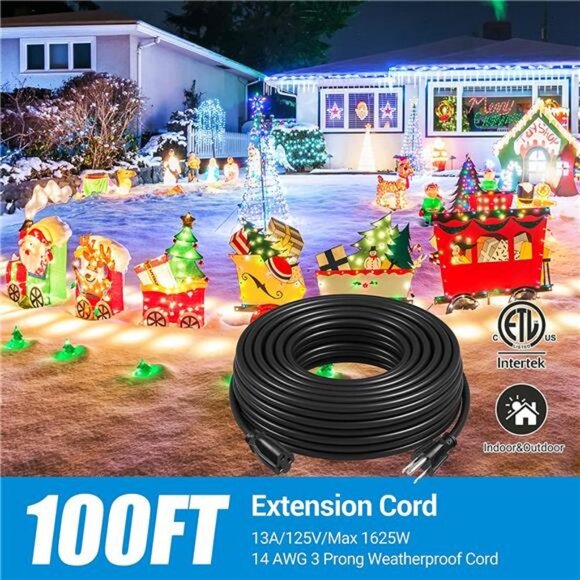 100 ft Extension Cord, 14/3 SJTW Outdoor Power Cable, 3 Prong Heavy Duty - Picture 5 of 7